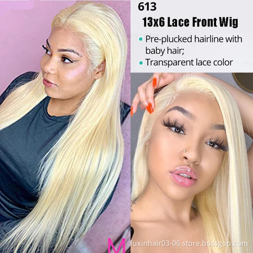 40 Inch 12a 613 Blonde Bone Straight Lace Frontal Human Hair Wig Preplucked 613 Glueless Full Lace Wig Platinum Blonde Wig